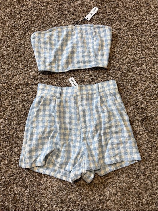 Day + Moon Other - Light Blue & Cream Gingham High-Waist Bermuda Shorts